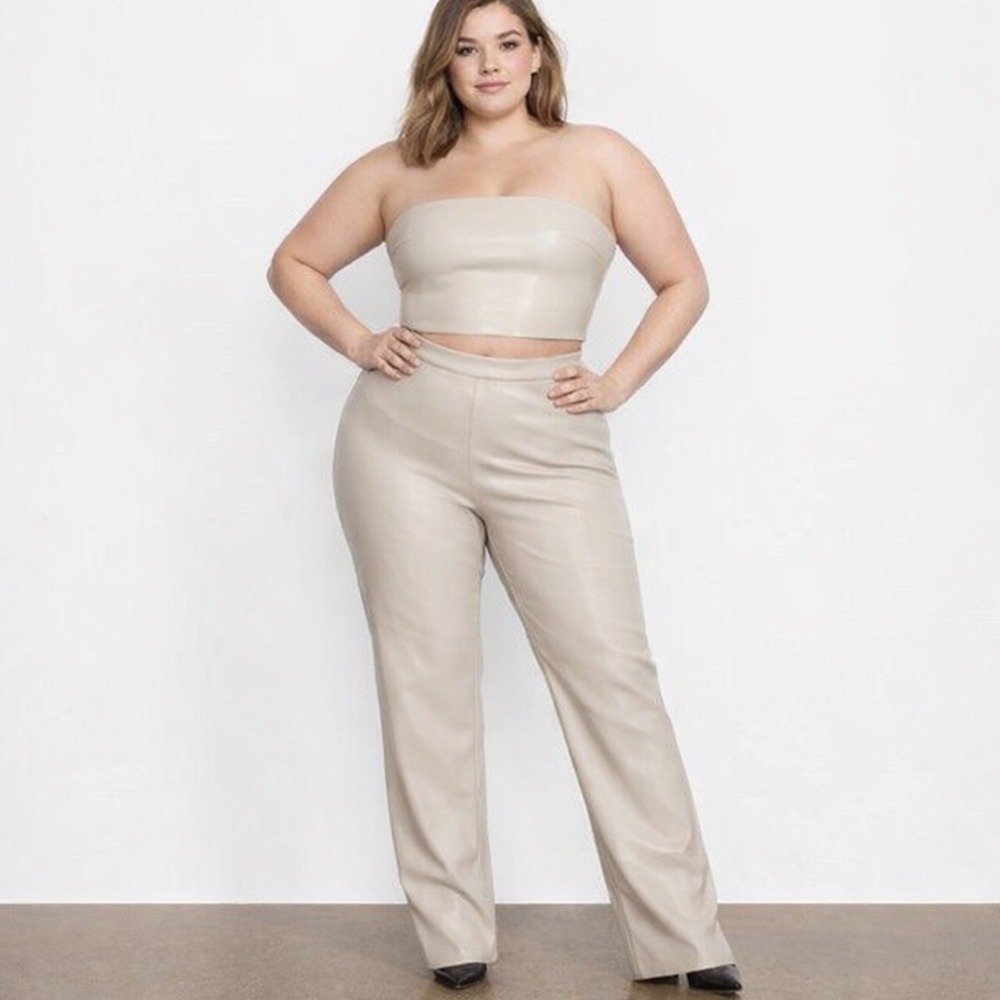 SKIMS Faux Leather Set Tube Top + Boot Cut‎ Pants Shell 3X